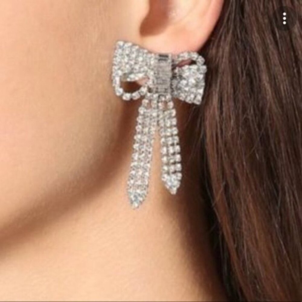 Christian Siriano New York Bow Stones Stud Pierced Earrings